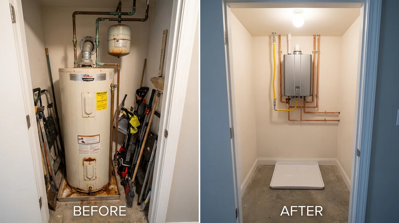 Tank water heater versus wall-mounted tankless unit comparison for Mountain Lake, MN homeowners